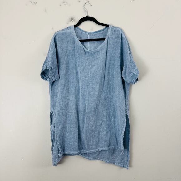 Blue Linen Blend Short Sleeve Tunic Women’s Size XL - Picture 1 of 6